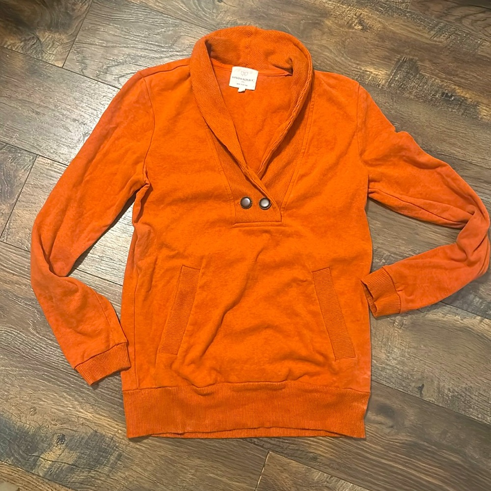 Vibrant Orange Shawl Collar Pullover size S